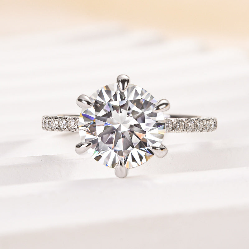 Rodiffy Moissanite 2.0 Ct ~4.0 Ct Round Cut 6 Prong Promise Rings For Women