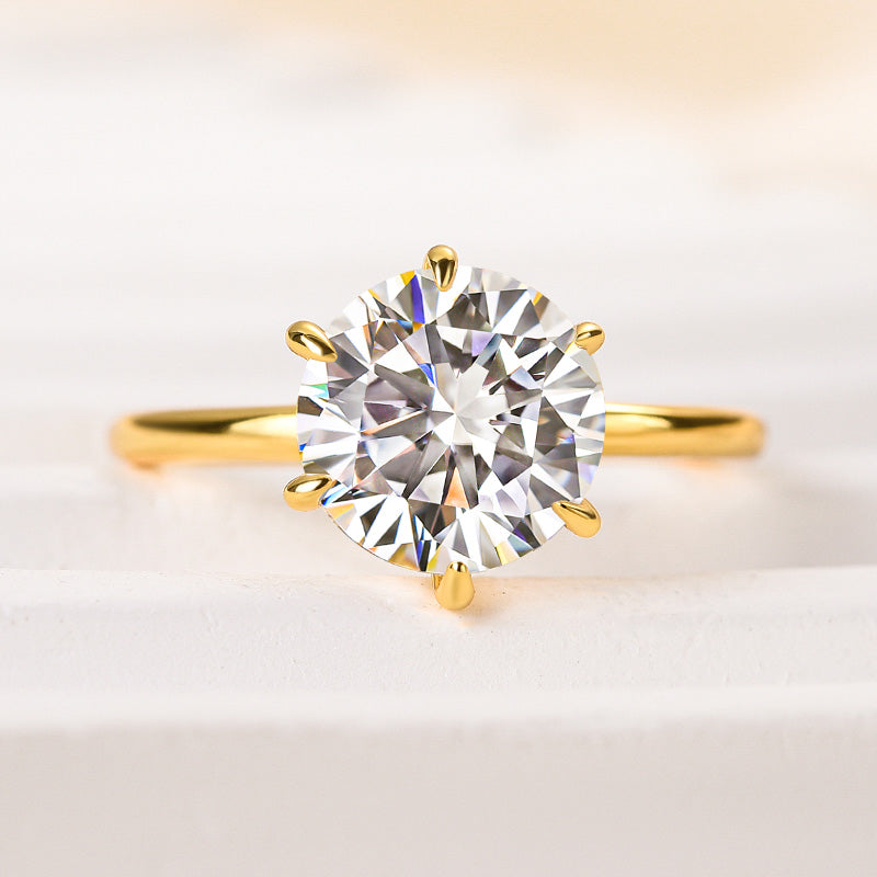 Rodiffy Moissanite 2.0 Ct Round Cut 6 Prong Yellow Gold Engagement Ring