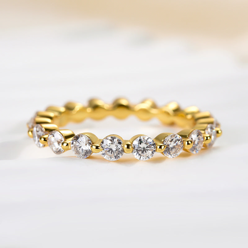 Rodiffy Moissanite 1.0Ct ~1.5 Ct Round Cut Yellow Gold Anniversary Ring