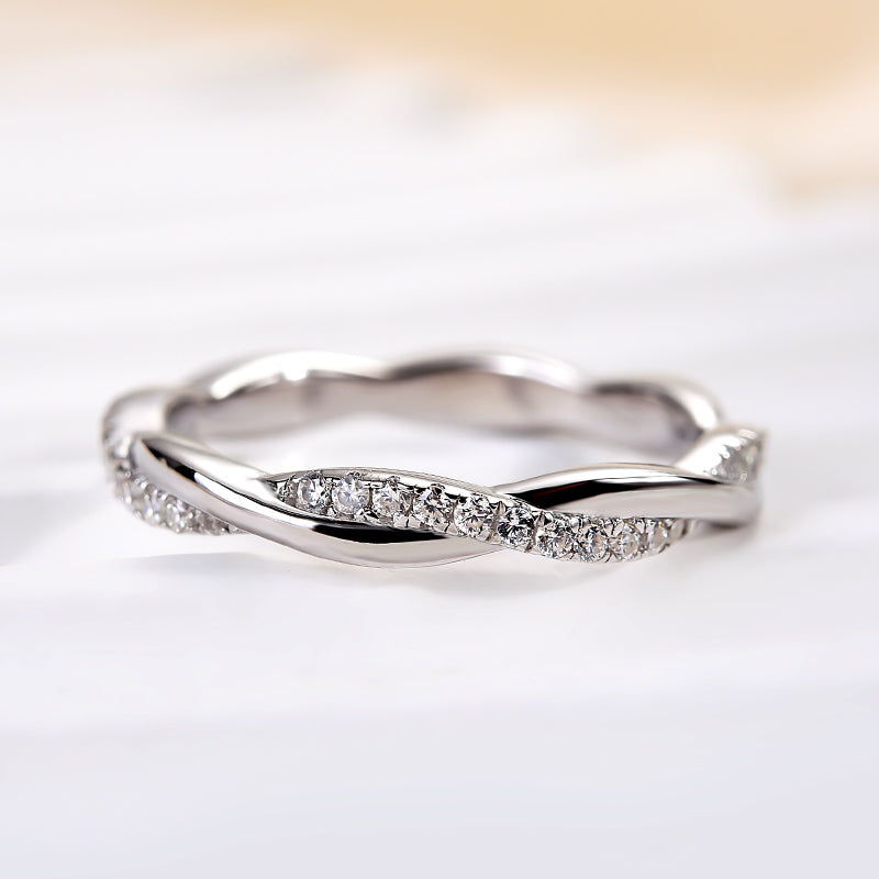 Rodiffy Moissanite 0.3 Ct Round Cut Pave White Gold Wedding Band
