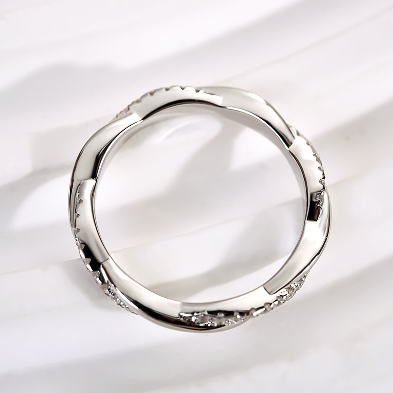 Rodiffy Moissanite 0.3 Ct Round Cut Pave White Gold Wedding Band