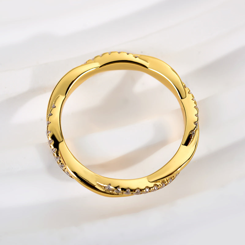 Rodiffy Moissanite 0.3 Ct Round Cut Pave Yellow Gold Wedding Band
