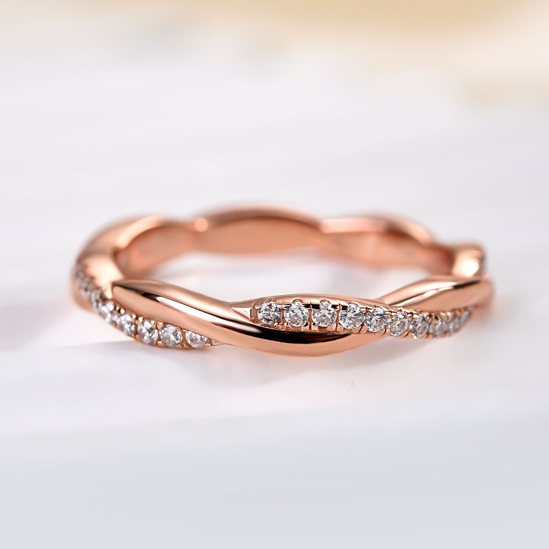 Rodiffy Moissanite 0.3 Ct Round Cut Pave Rose Gold Wedding Band