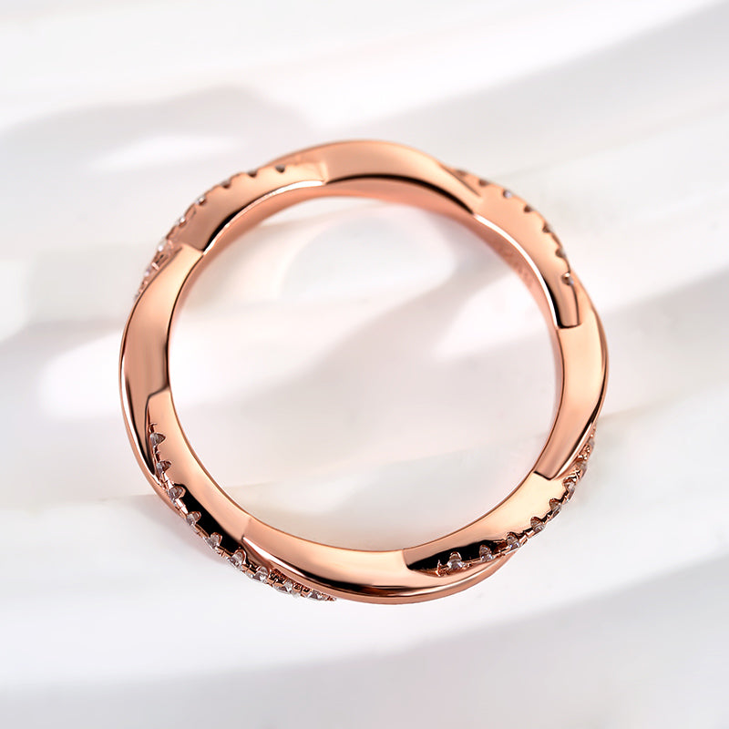 Rodiffy Moissanite 0.3 Ct Round Cut Pave Rose Gold Wedding Band