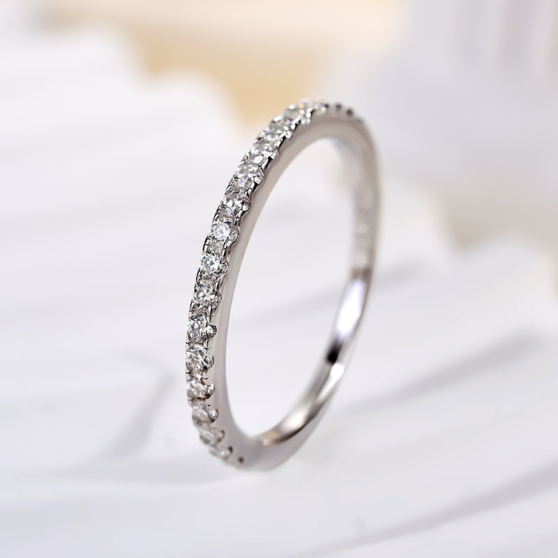 Rodiffy Moissanite 0.5 Ct Round Cut Half Halo White Gold Anniversary Ring