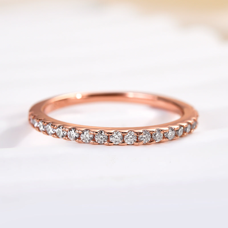 Rodiffy Moissanite 0.5 Ct Round Cut Half Halo Rose Gold Anniversary Ring