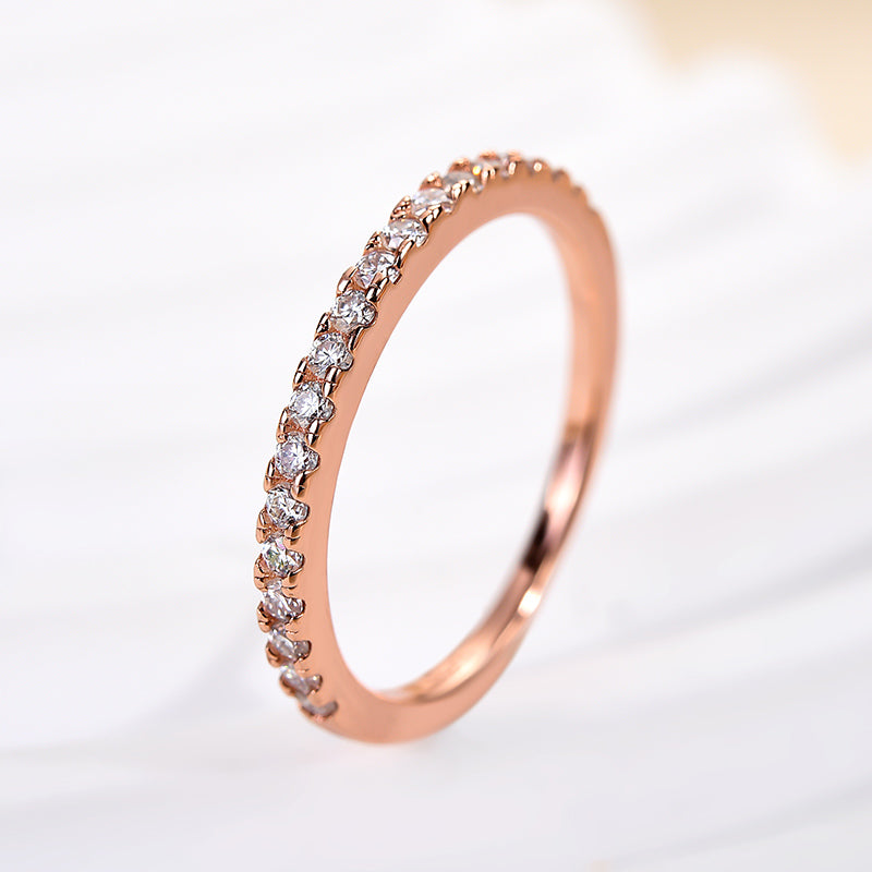 Rodiffy Moissanite 0.5 Ct Round Cut Half Halo Rose Gold Anniversary Ring