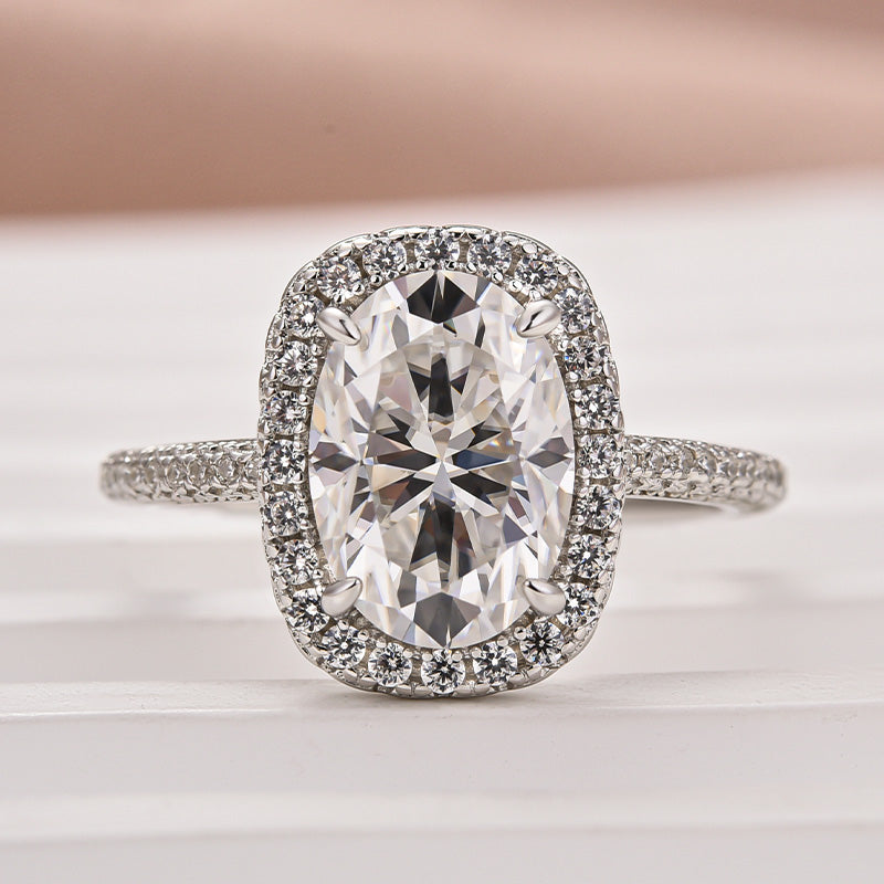 Rodiffy Moissanite 2.5 Ct Halo Oval Cut Promise Ring For Women