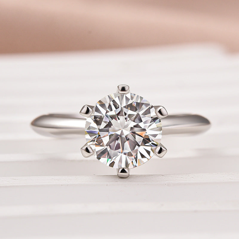 Rodiffy Moissanite 2.0 Ct ~3.0Ct Round Cut 6 Prong White Gold Engagement Ring
