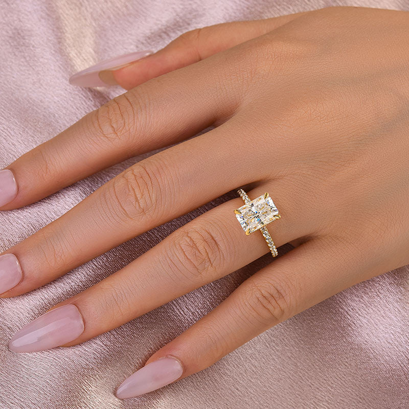 Rodiffy Moissanite 2.0 Ct~3.5 Ct Radiant Cut Yellow Gold Engagement Ring For Women
