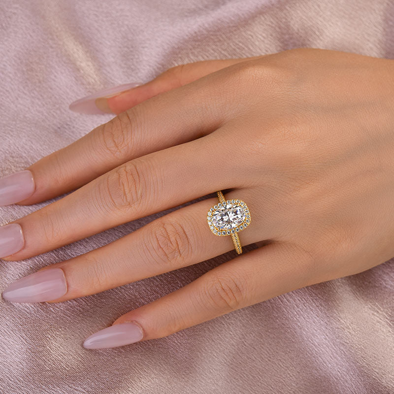 Rodiffy Moissanite 2.5 Ct Halo Oval Cut Yellow Gold Promise Ring