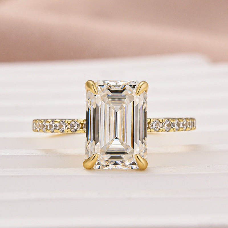 Rodiffy Moissanite 3.5 Ct Emerald Cut Yellow Gold Engagement Ring For Women