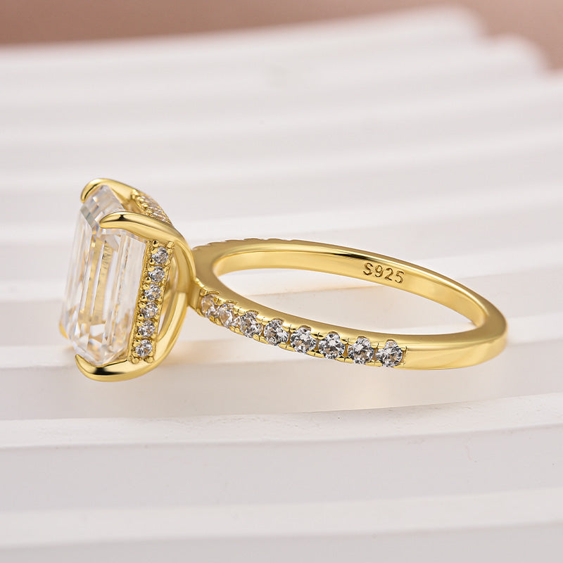 Rodiffy Moissanite 3.5 Ct Emerald Cut Yellow Gold Engagement Ring For Women