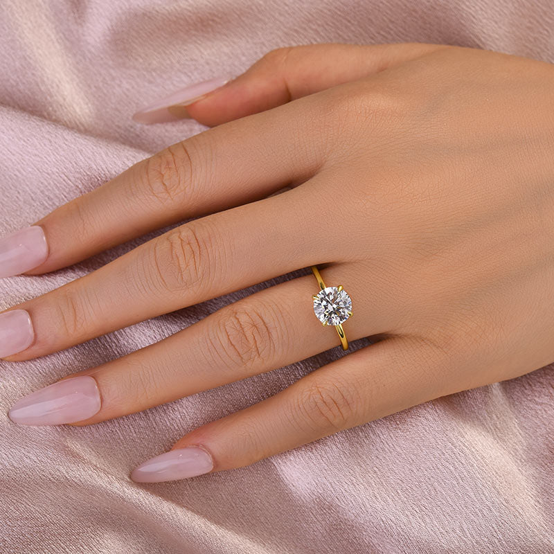 Rodiffy Moissanite 2.0 Ct ~4.0Ct Round Cut Yellow Gold Promise Ring