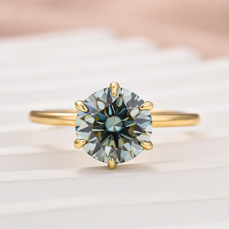 Rodiffy Moissanite 2.0 Ct Round Cut Paraiba Tourmaline Engagement Ring