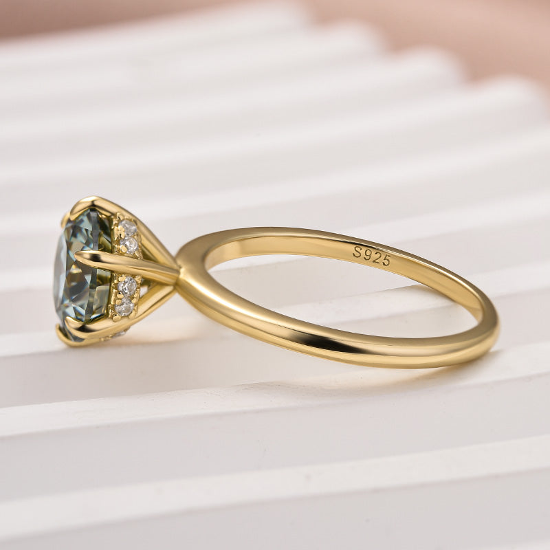 Rodiffy Moissanite 2.0 Ct Round Cut Paraiba Tourmaline Engagement Ring