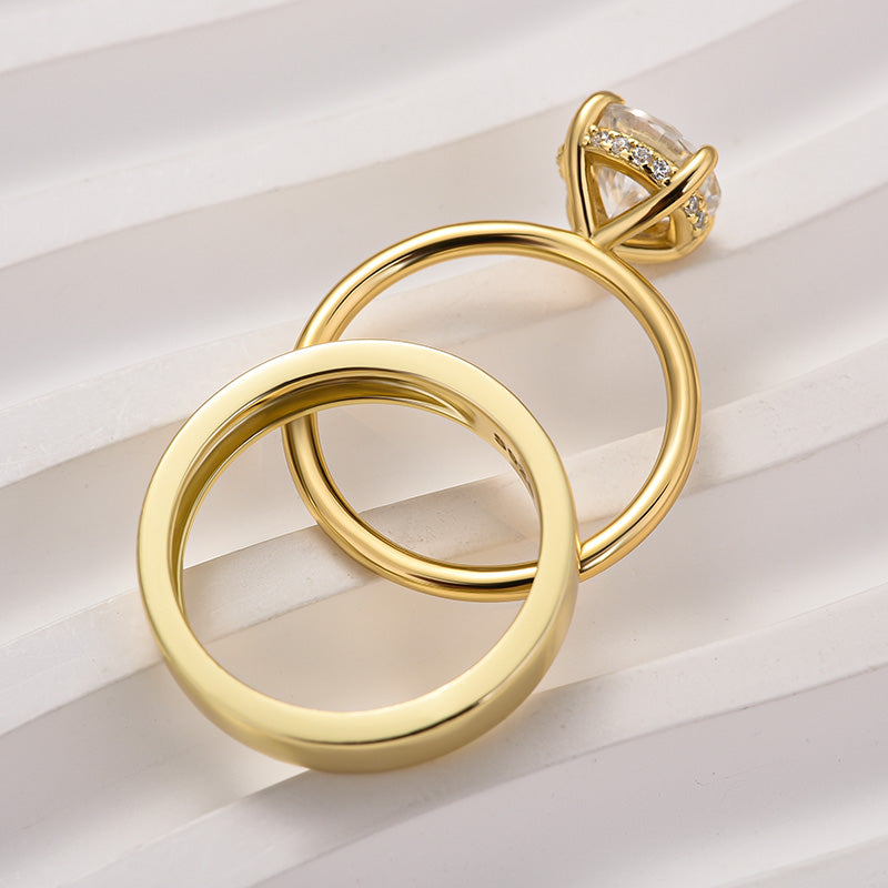 Rodiffy Moissanite 2.0 Ct Round Cut Yellow Gold Wedding Ring Set with Wide Band
