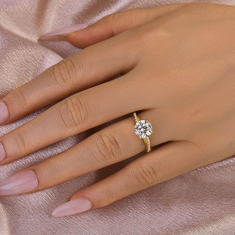 Rodiffy Moissanite 1.2Ct~2.0 Ct Twist Yellow Gold Pave Promise Bridal Ring