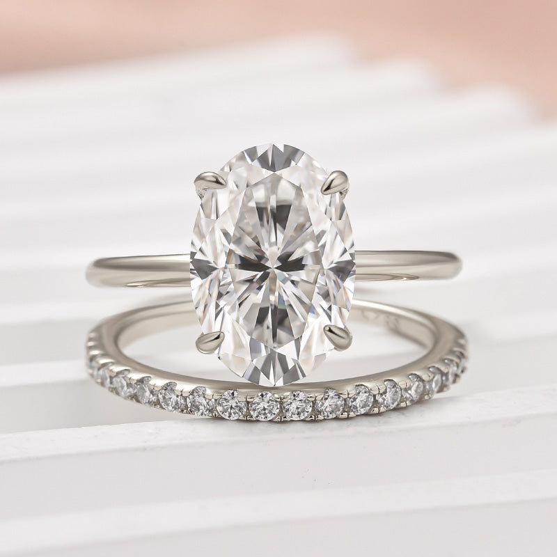 Rodiffy Moissanite 4.0 Ct Hidden Halo Solitaire Oval Cut White Gold Wedding Ring