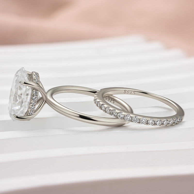 Rodiffy Moissanite 4.0 Ct Hidden Halo Solitaire Oval Cut White Gold Wedding Ring