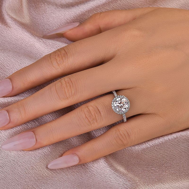 Rodiffy Moissanite 2.0 Ct Halo Round Cut White Gold Engagement Ring