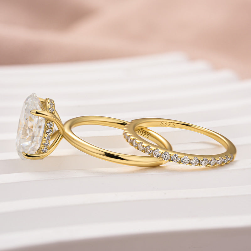 Rodiffy Moissanite 4.0 Ct Hidden Halo Solitaire Oval Cut Yellow Gold Wedding Ring