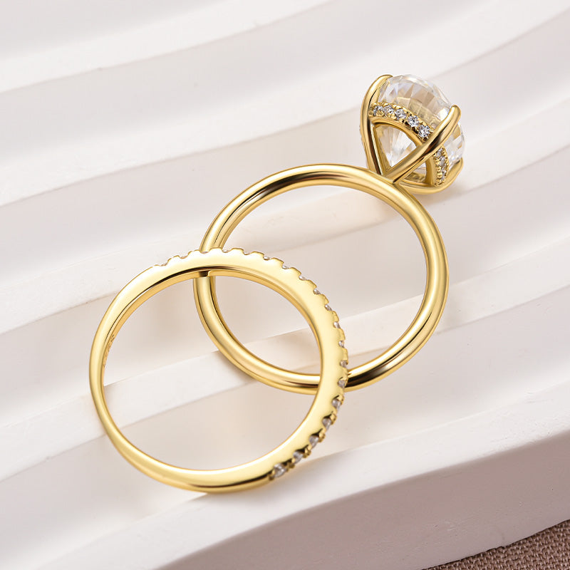 Rodiffy Moissanite 4.0 Ct Hidden Halo Solitaire Oval Cut Yellow Gold Wedding Ring