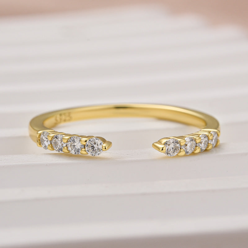 Rodiffy 0.2Ct Round Cut Yellow Gold Open Moissanite Diamond Wedding Band