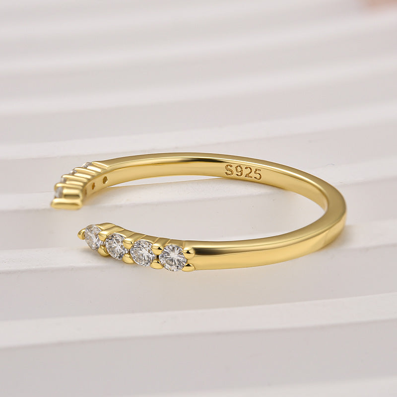 Rodiffy 0.2Ct Round Cut Yellow Gold Open Moissanite Diamond Wedding Band