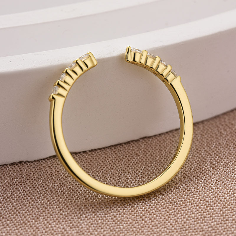 Rodiffy 0.2Ct Round Cut Yellow Gold Open Moissanite Diamond Wedding Band
