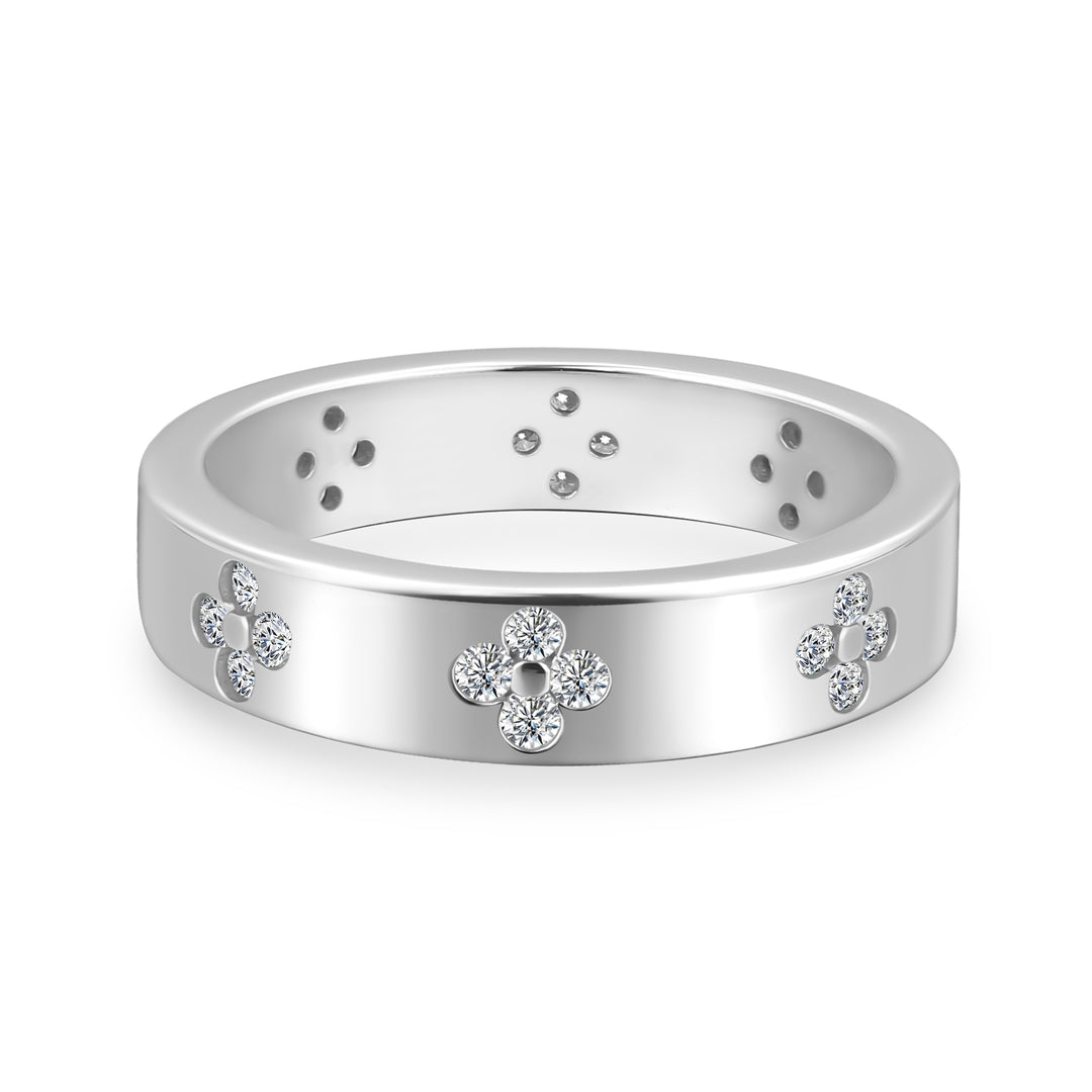 Rodiffy Moissanite White Gold Clover Wide Wedding Band
