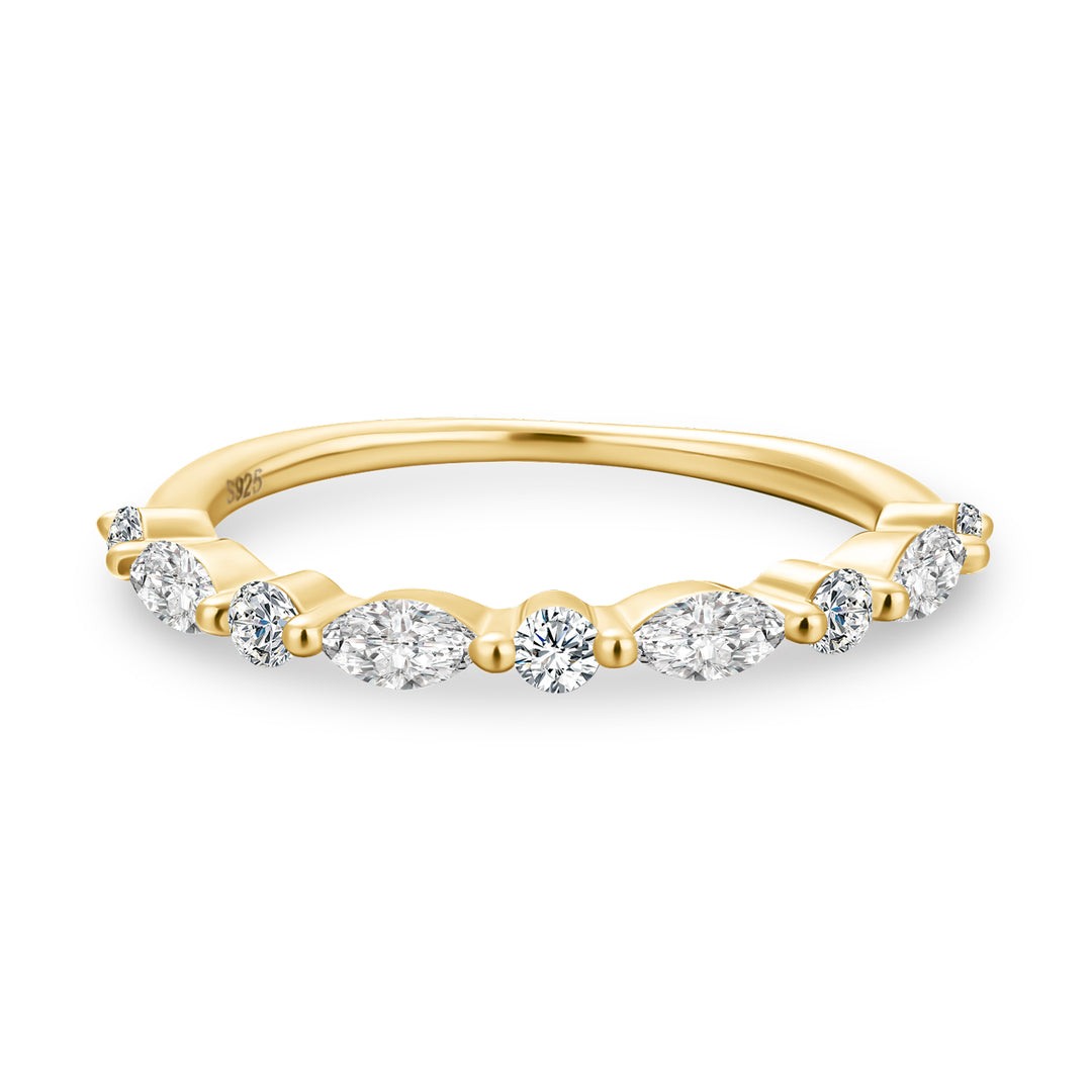 Rodiffy Moissanite 0.55 Ct Marquise-Round Yellow Gold Wedding Band