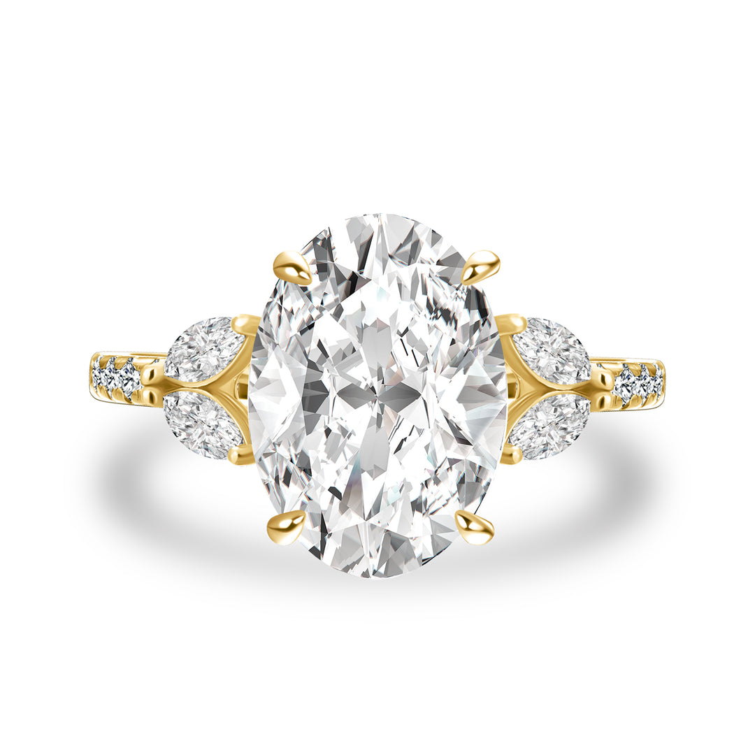 Rodiffy Moissanite 4.0 Ct Oval and Angled Marquise Five Stone Engagement Ring