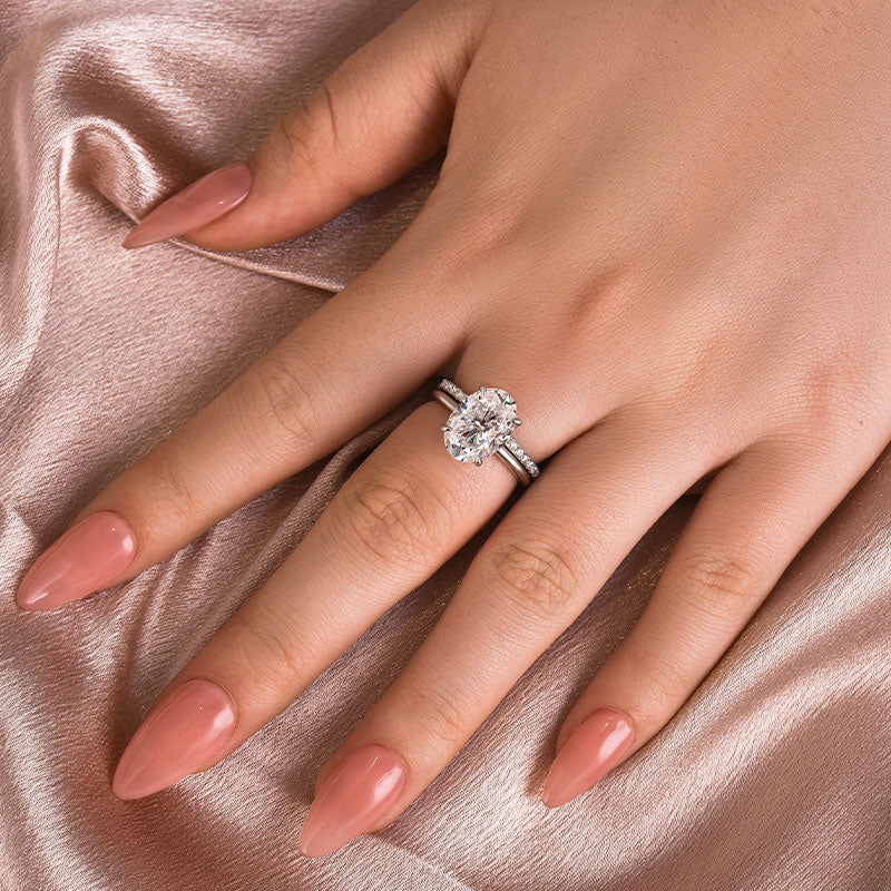 Rodiffy Moissanite 4.0 Ct Hidden Halo Solitaire Oval Cut White Gold Wedding Ring