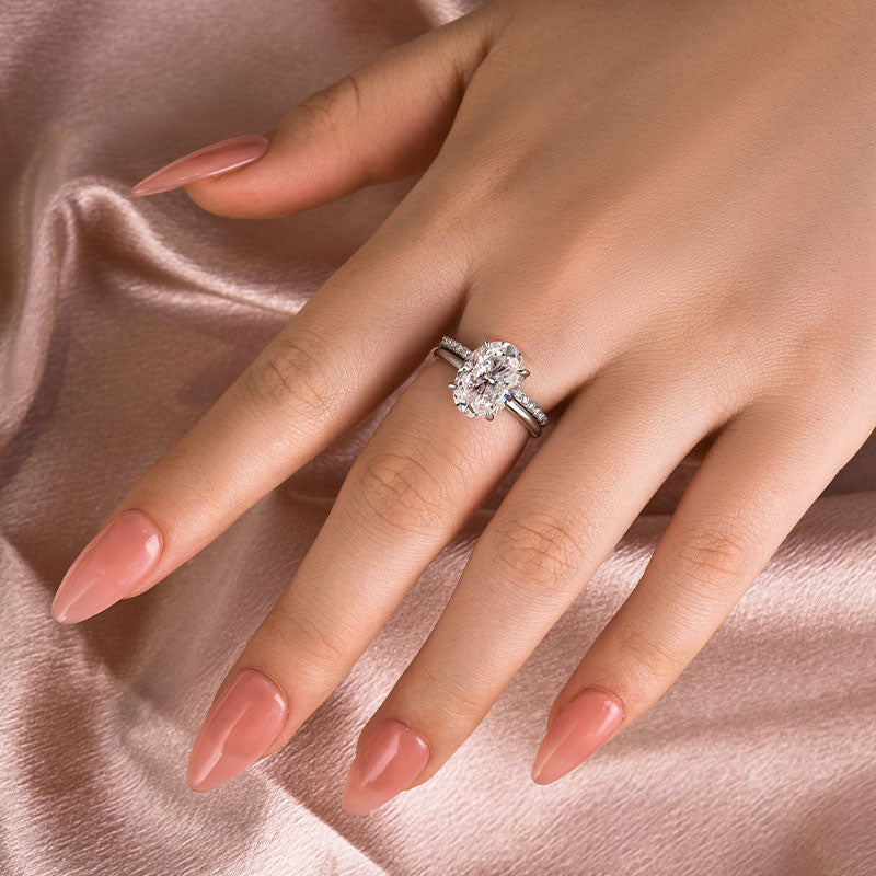 Rodiffy Moissanite 4.0 Ct Hidden Halo Solitaire Oval Cut White Gold Wedding Ring