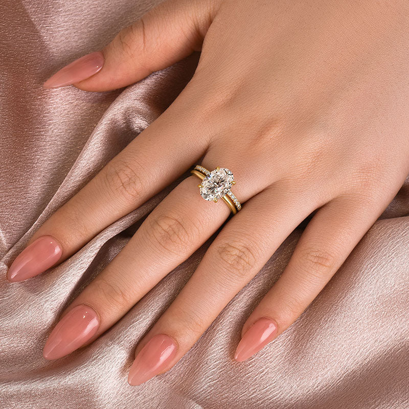 Rodiffy Moissanite 4.0 Ct Hidden Halo Solitaire Oval Cut Yellow Gold Wedding Ring
