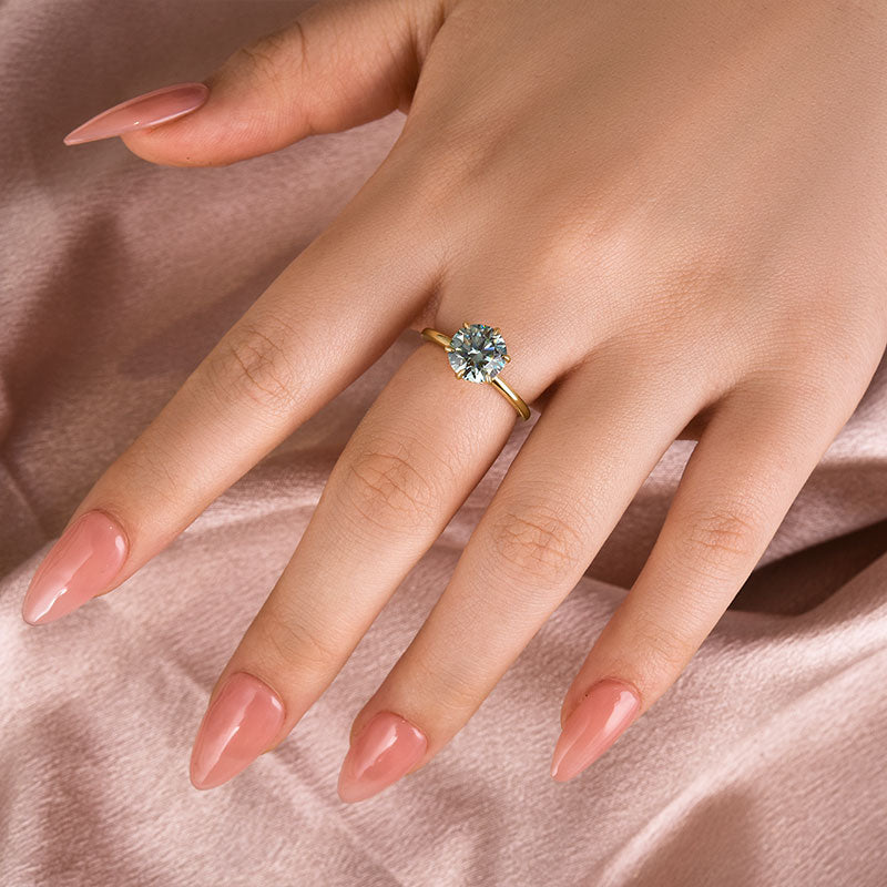 Rodiffy Moissanite 2.0 Ct Round Cut Paraiba Tourmaline Engagement Ring