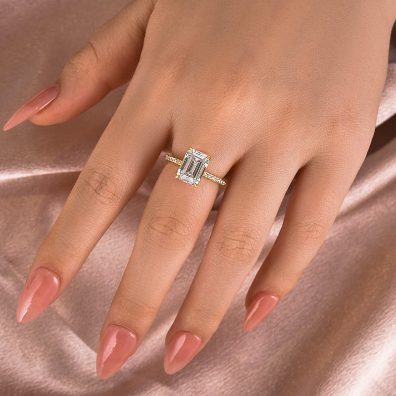 Rodiffy Moissanite 3.5 Ct Emerald Cut Yellow Gold Engagement Ring For Women