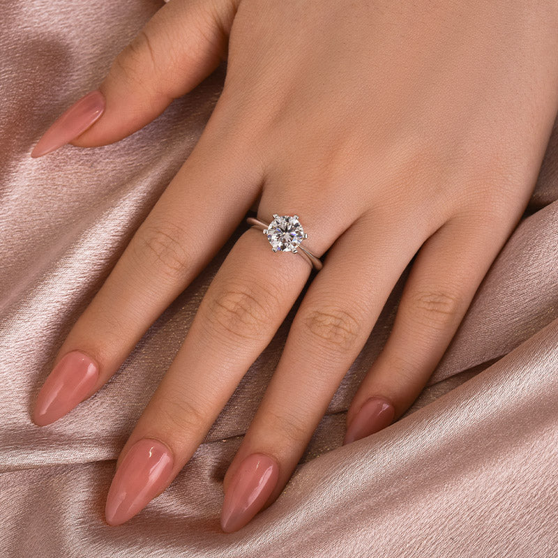 Rodiffy Moissanite 2.0 Ct ~3.0Ct Round Cut 6 Prong White Gold Engagement Ring