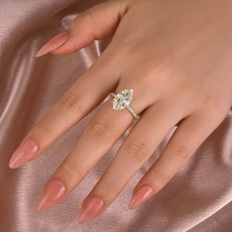 Rodiffy Moissanite 4.0 Ct Marquise Cut Yellow Gold Half-Coverage Engagement Ring