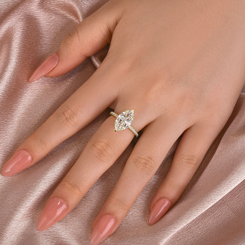 Rodiffy Moissanite 4.0 Ct Marquise Cut Yellow Gold Half-Coverage Engagement Ring
