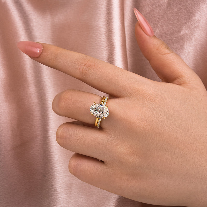 Rodiffy Moissanite 4.0 Ct Hidden Halo Solitaire Oval Cut Yellow Gold Wedding Ring