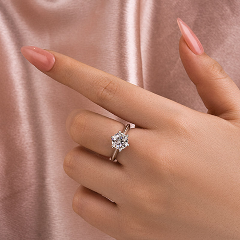 Rodiffy Moissanite 2.0 Ct ~3.0Ct Round Cut 6 Prong White Gold Engagement Ring