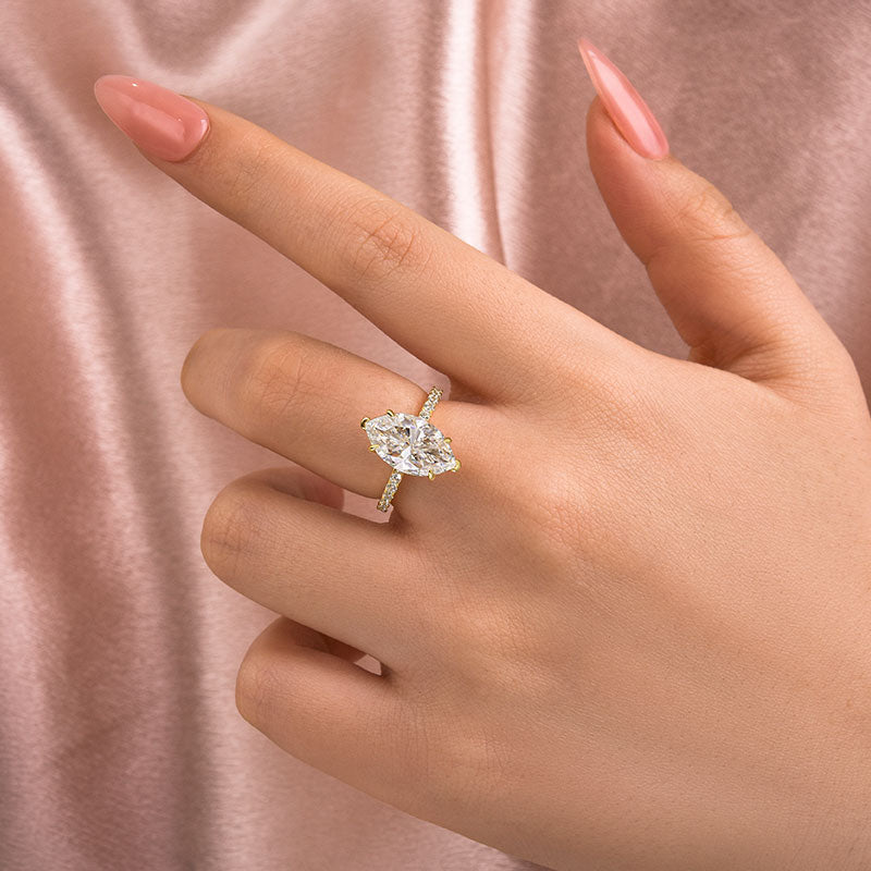 Rodiffy Moissanite 4.0 Ct Marquise Cut Yellow Gold Half-Coverage Engagement Ring