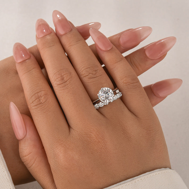 Moissanite 2.0 Ct ~3.0 Ct Round Cut 6 Prong White Gold Engagement Ring with Round Cut White Gold Women's Wedding Band