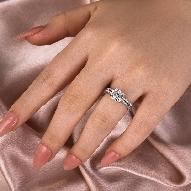 Rodiffy Moissanite 2.0Ct Square Cushion Cut White Gold Wedding Ring For Women