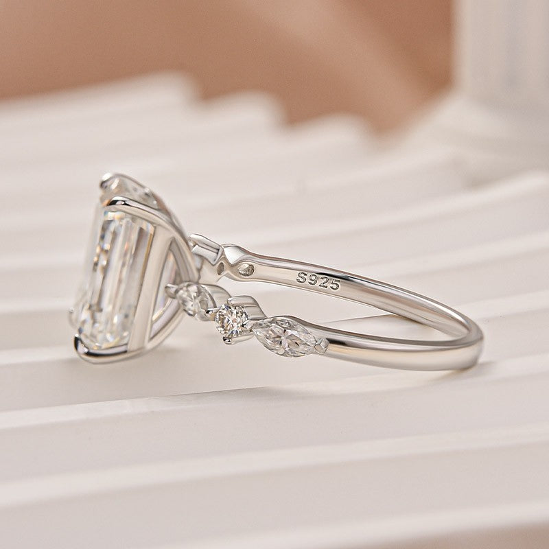 Moissanite 3.5 Carat Emerald Cut Classic Engagement Ring In Sterling Silver