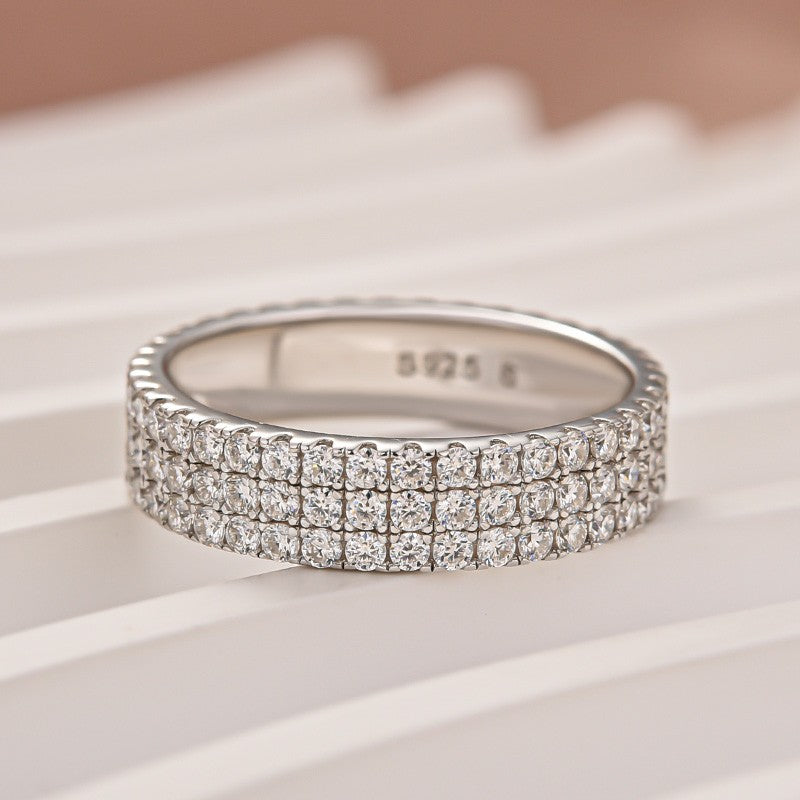 Moissanite 2.0Ct Classic Round Cut Wide Wedding Band In Sterling Silver