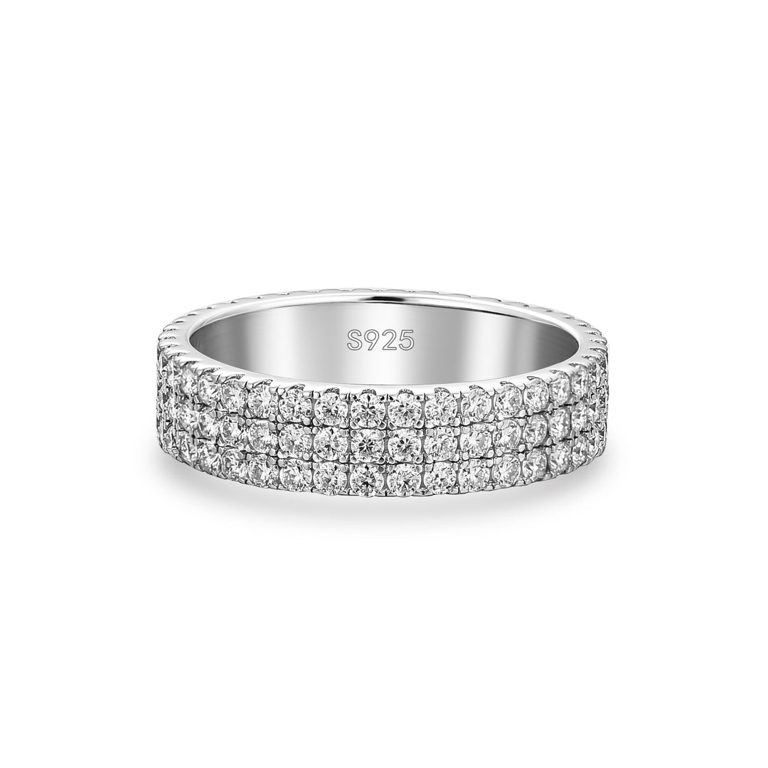 Moissanite 2.0Ct Classic Round Cut Wide Wedding Band In Sterling Silver