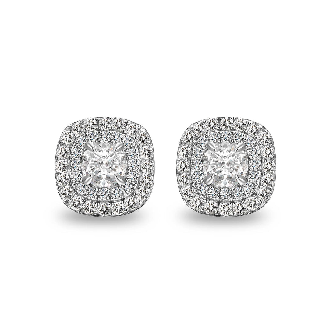 Moissanite 0.9Ct Double Halo Round Cut Stud Earrings In Sterling Silver